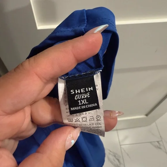 SHEIN Royal Blue Blouse with Sheer Sleeves - Picture 3 of 3